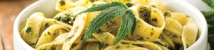 Marijuana Leaf on Pesto Fettucine